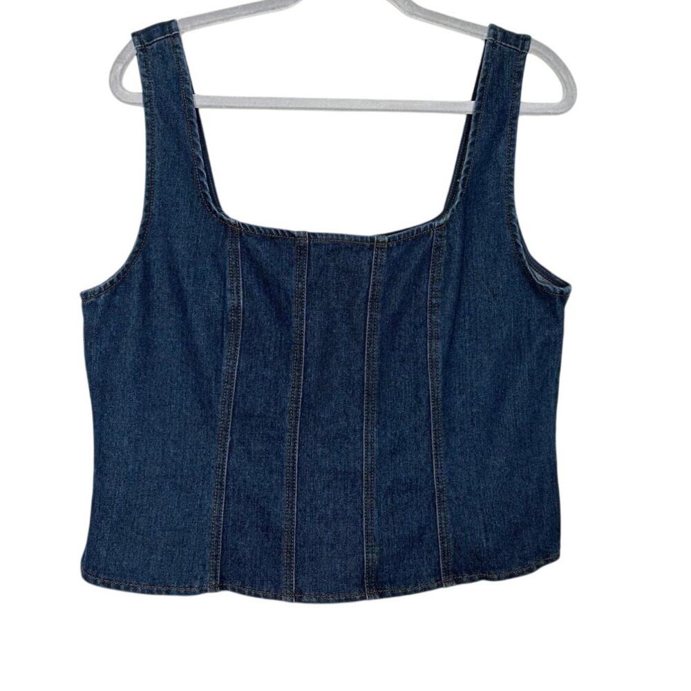 Rachel Zoe Denim Corset Top Women's Sz L Dark Wash Boho Cowgirl Country Crop NWT